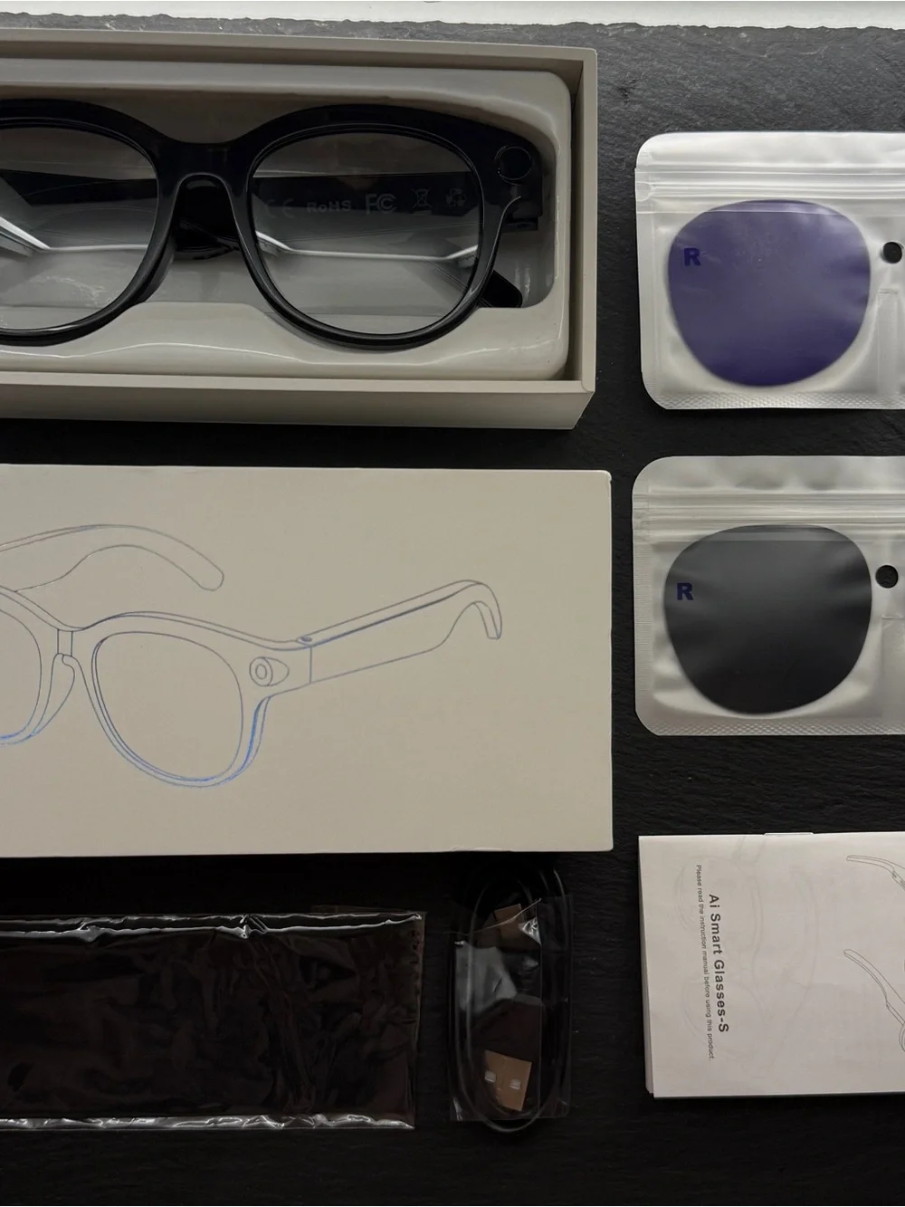 Black Smart Glasses with Interchangeable Lenses